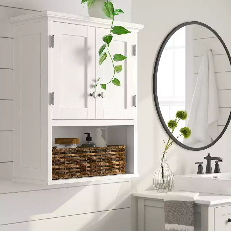 Pensile da parete in legno bianco – 2 ripiani, 1 persona