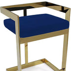 Sgabello da bancone basso in velluto blu e oro, senza braccioli, 1 posto