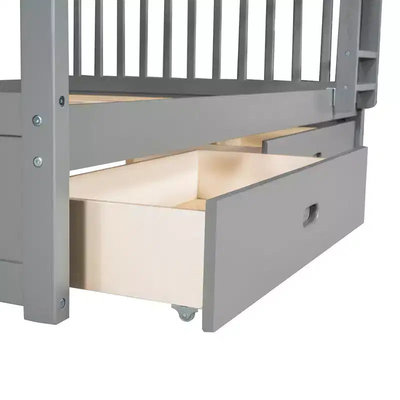 Letto a castello matrimoniale con scaletta e cassetti – Espresso / Grigio / Noce / Bianco – Per 2 persone