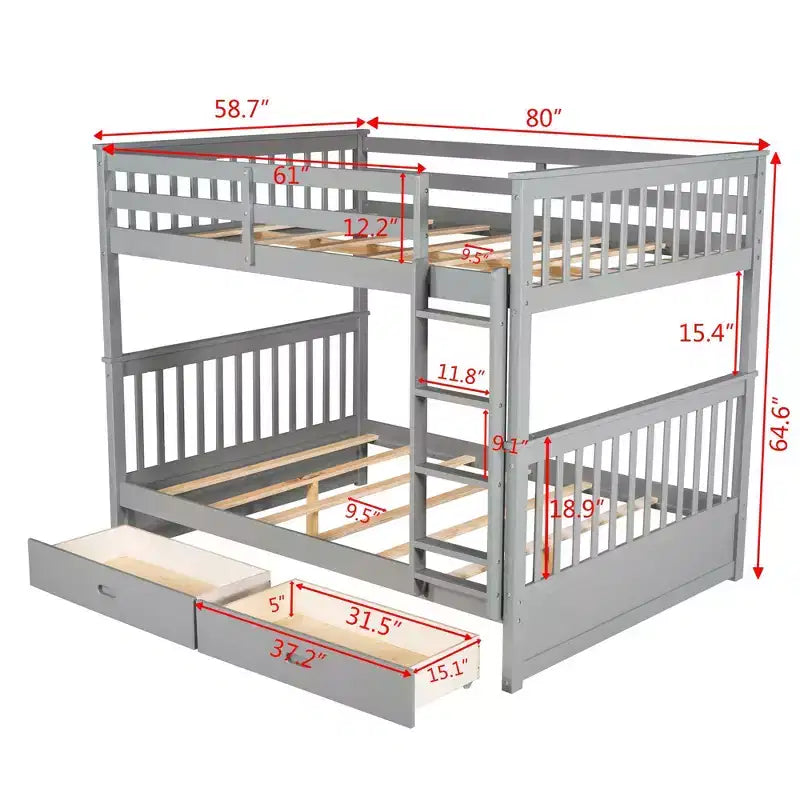 Letto a castello matrimoniale con scaletta e cassetti – Espresso / Grigio / Noce / Bianco – Per 2 persone