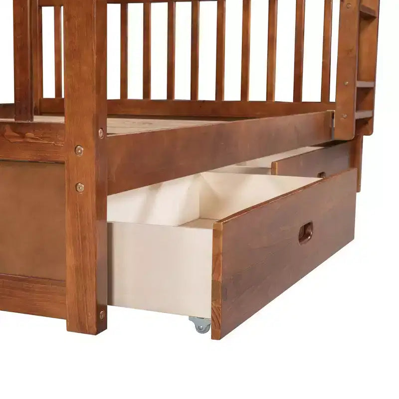 Letto a castello matrimoniale con scaletta e cassetti – Espresso / Grigio / Noce / Bianco – Per 2 persone