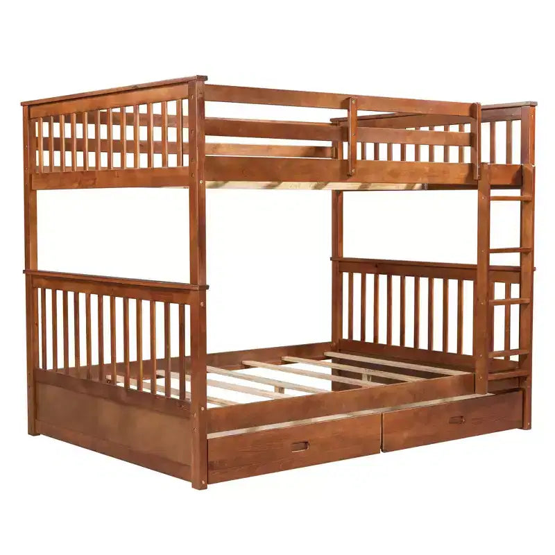 Letto a castello matrimoniale con scaletta e cassetti – Espresso / Grigio / Noce / Bianco – Per 2 persone
