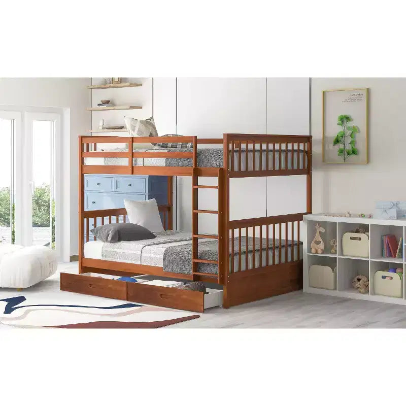 Letto a castello matrimoniale con scaletta e cassetti – Espresso / Grigio / Noce / Bianco – Per 2 persone