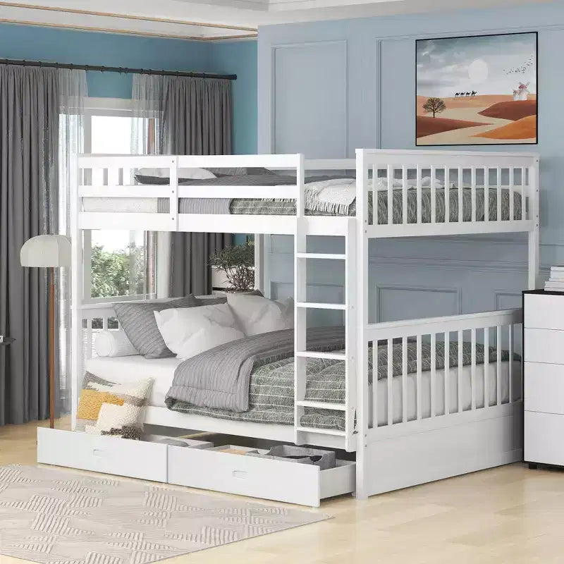 Letto a castello matrimoniale con scaletta e cassetti – Espresso / Grigio / Noce / Bianco – Per 2 persone