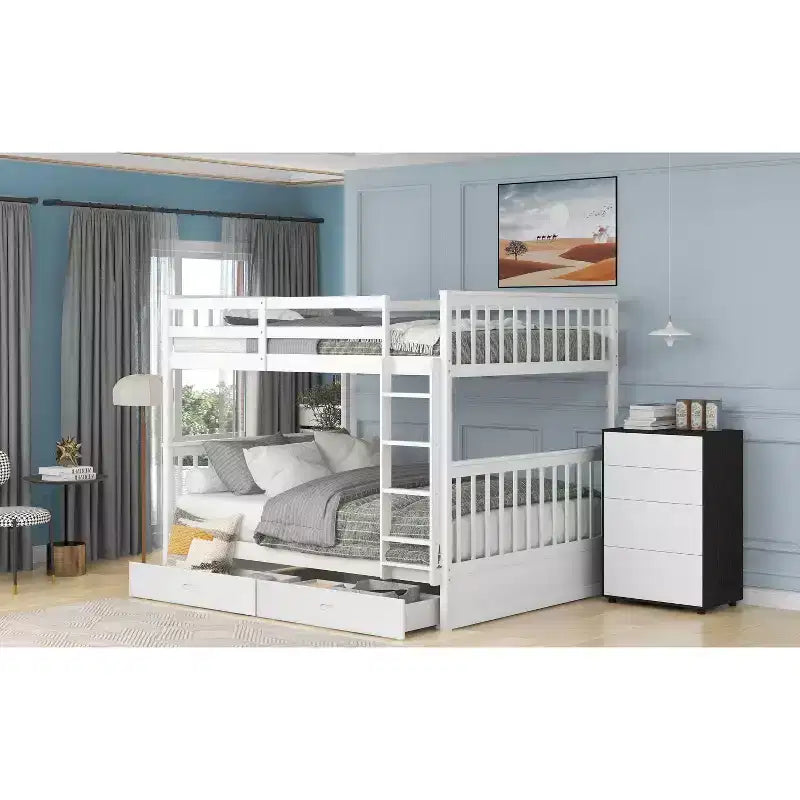 Letto a castello matrimoniale con scaletta e cassetti – Espresso / Grigio / Noce / Bianco – Per 2 persone