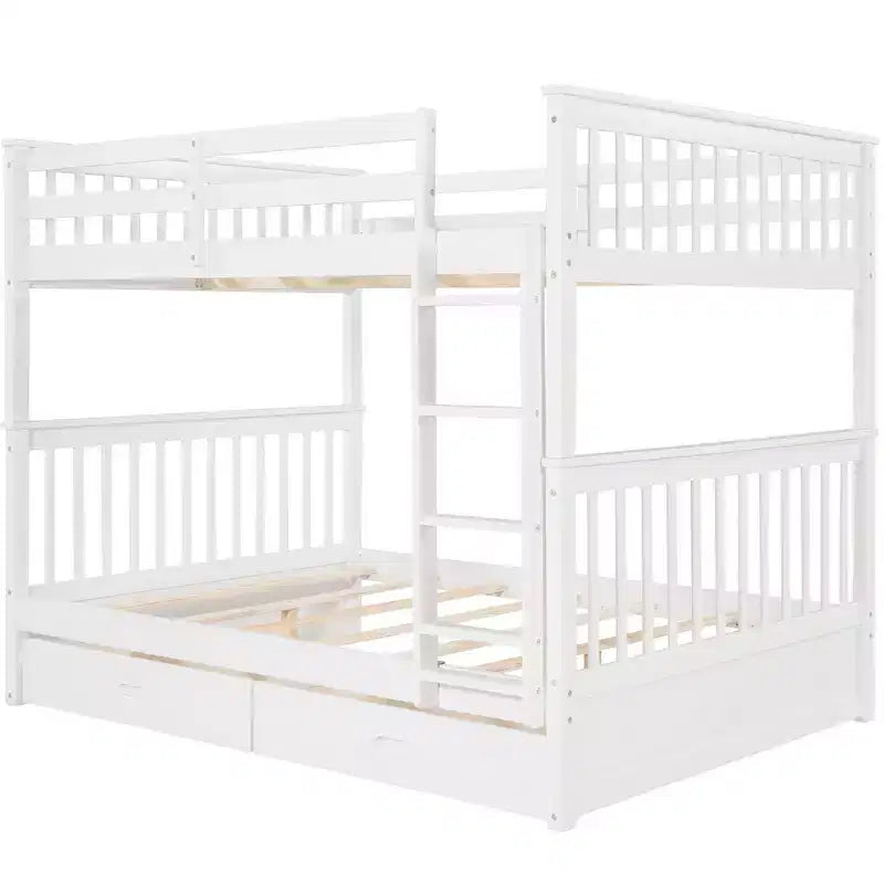 Letto a castello matrimoniale con scaletta e cassetti – Espresso / Grigio / Noce / Bianco – Per 2 persone