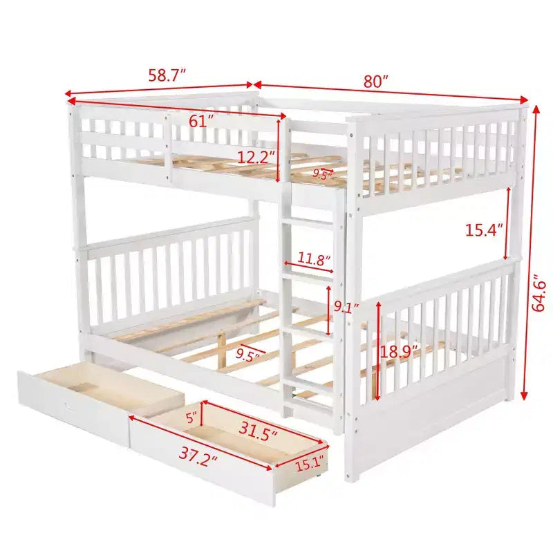 Letto a castello matrimoniale con scaletta e cassetti – Espresso / Grigio / Noce / Bianco – Per 2 persone