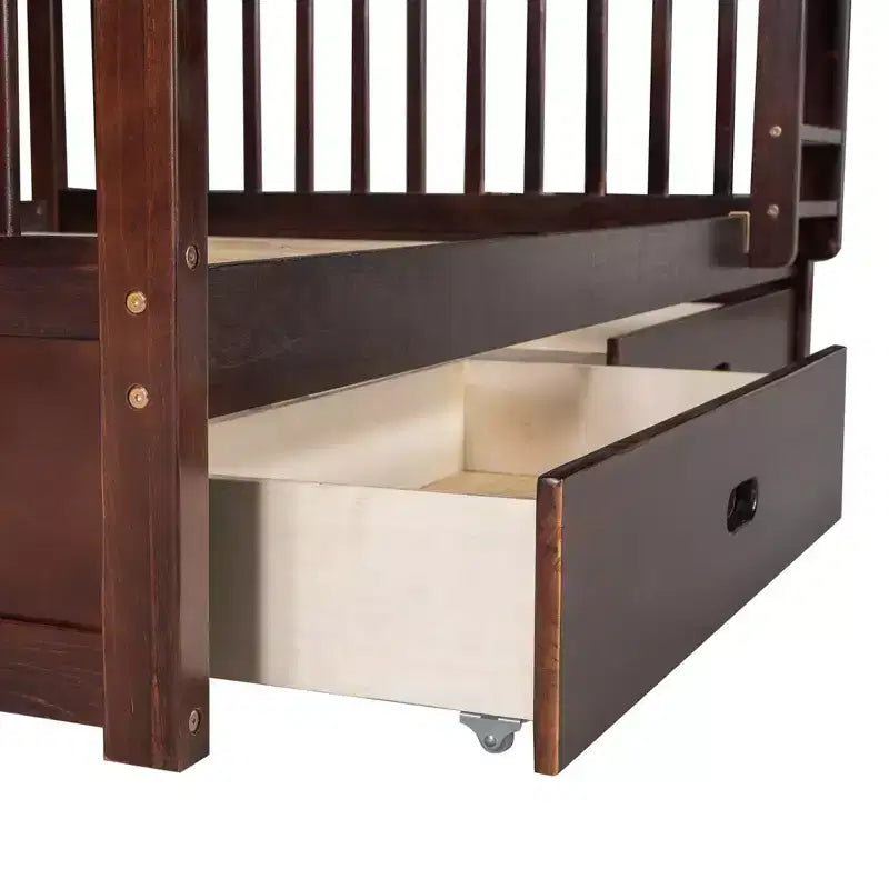 Letto a castello matrimoniale con scaletta e cassetti – Espresso / Grigio / Noce / Bianco – Per 2 persone