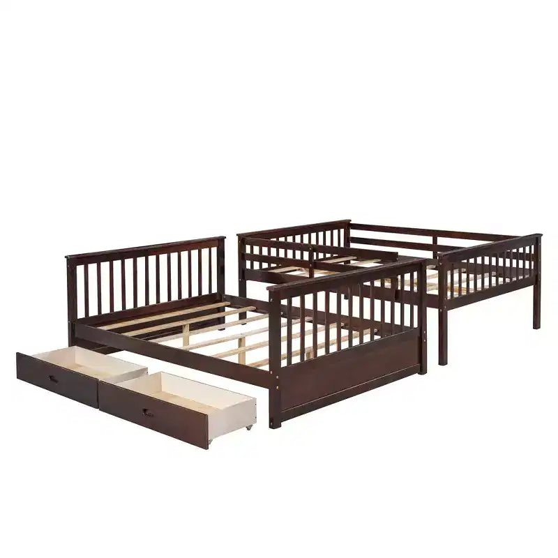 Letto a castello matrimoniale con scaletta e cassetti – Espresso / Grigio / Noce / Bianco – Per 2 persone