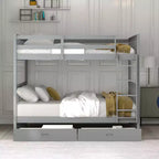 Letto a castello matrimoniale con scaletta e cassetti – Espresso / Grigio / Noce / Bianco – Per 2 persone
