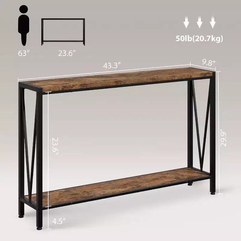 Consolle da 43" a 2 livelli con design a V – Nera / Marrone / Grigia