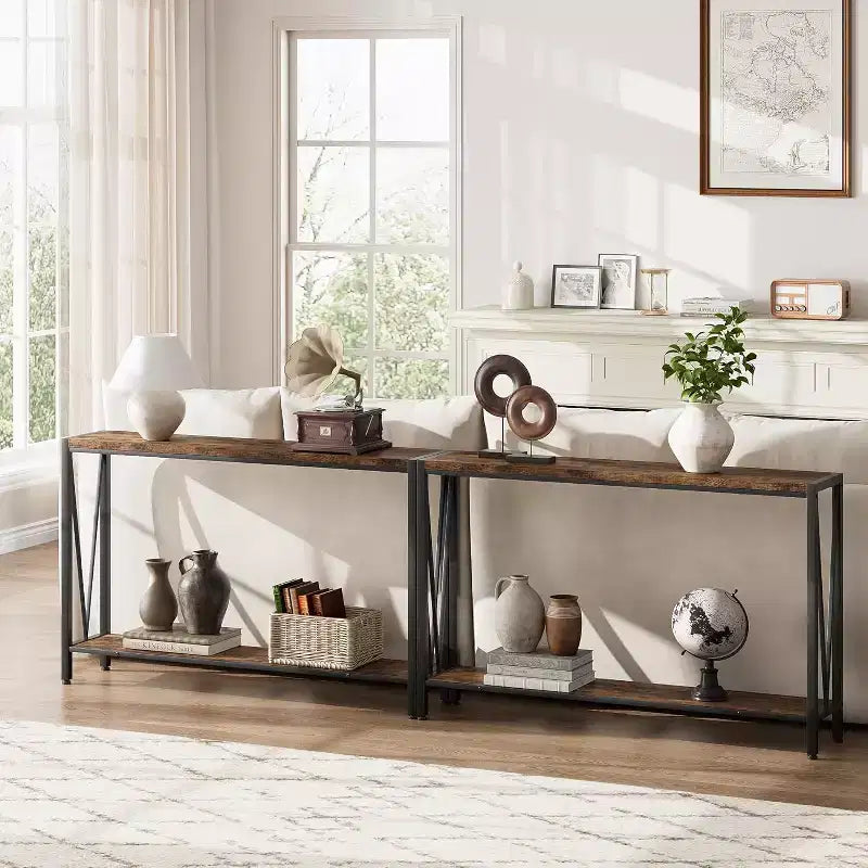Consolle da 43" a 2 livelli con design a V – Nera / Marrone / Grigia