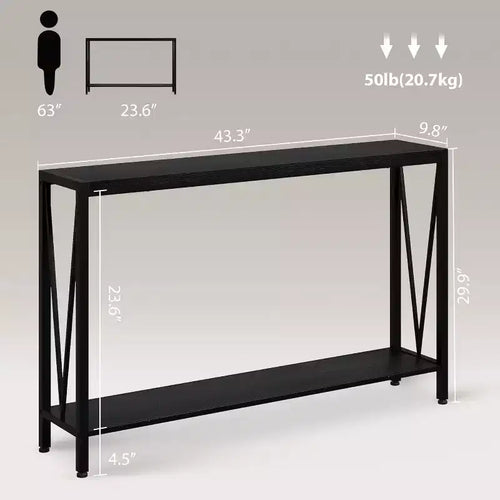 Consolle da 43" a 2 livelli con design a V – Nera / Marrone / Grigia