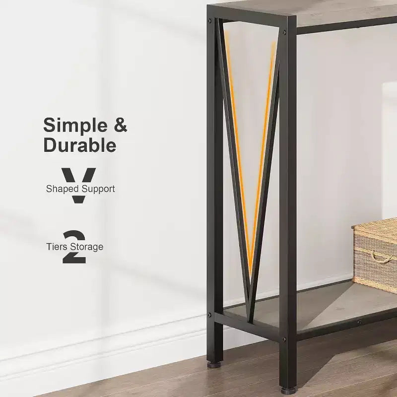 Consolle da 43" a 2 livelli con design a V – Nera / Marrone / Grigia
