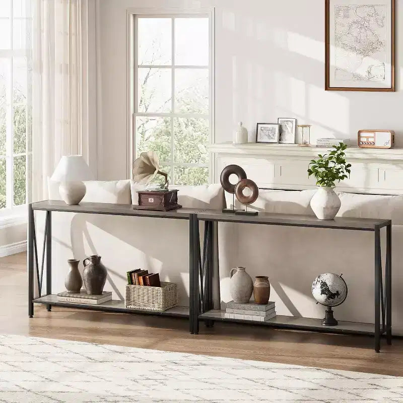 Consolle da 43" a 2 livelli con design a V – Nera / Marrone / Grigia