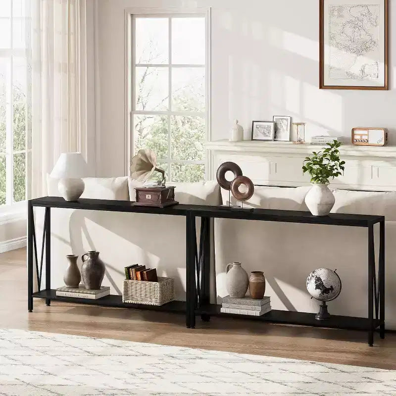 Consolle da 43" a 2 livelli con design a V – Nera / Marrone / Grigia
