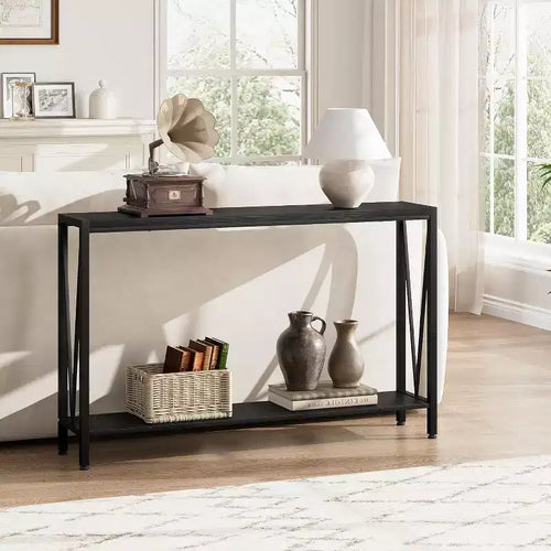 43 Console Table, V Design, 2-Tier Entryway Table with Storage, Industrial Console Table for Entryway, Living Room