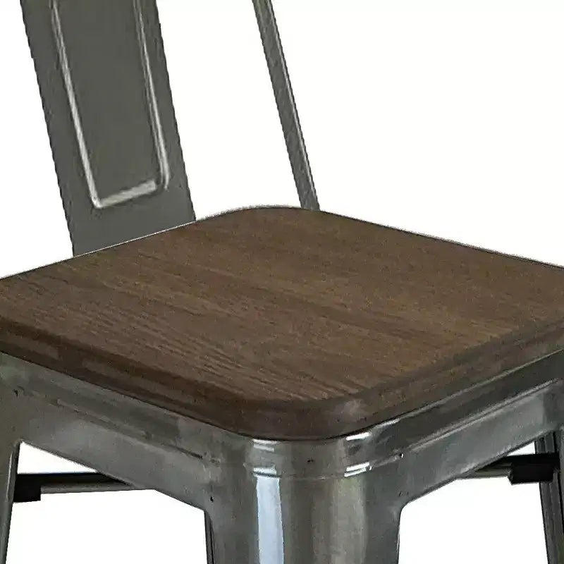 Sgabelli da bar bassi marroni e grigi, struttura in metallo, set da 4