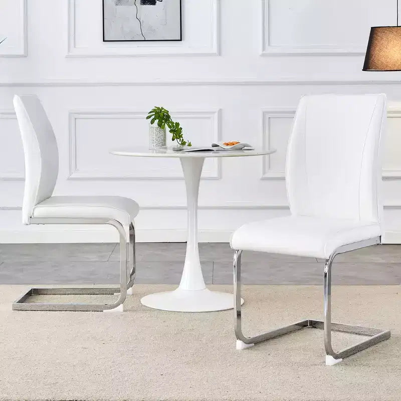 Okak Luxury Arch Dining Chairs Set of 2, Comfy Faux Leather High Resilience Kitchen Side Chairs with Silver Metal Legs for Office Bedroom