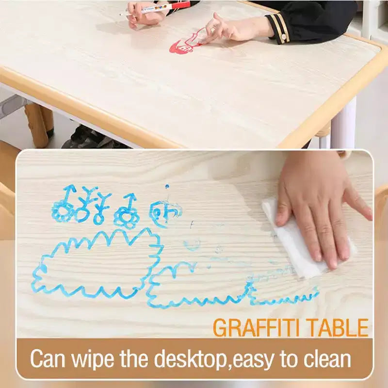 Set 7 pezzi tavolo e sedie per bambini, verde bianco e legno massello, altezza regolabile, per bambini dai 2 ai 10 anni, per 1-4 bambini