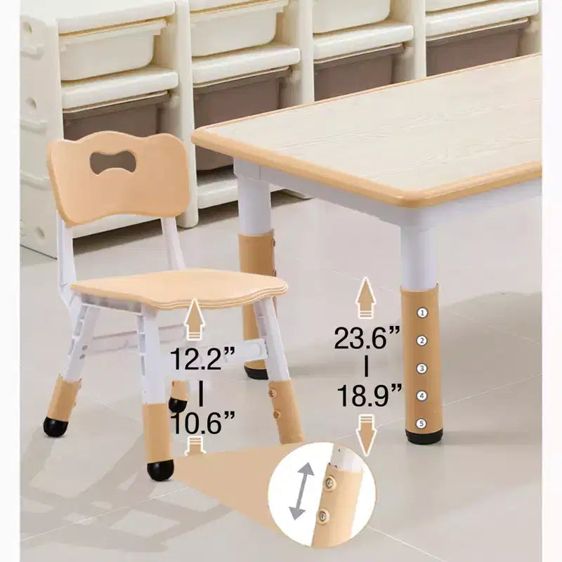 Set 7 pezzi tavolo e sedie per bambini, verde bianco e legno massello, altezza regolabile, per bambini dai 2 ai 10 anni, per 1-4 bambini