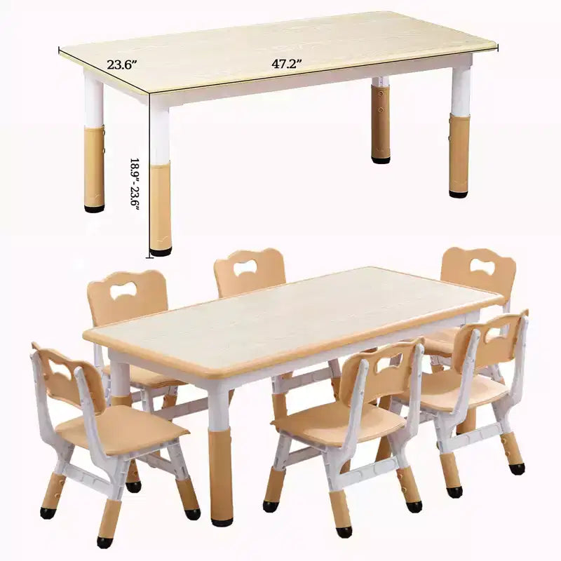 Set 7 pezzi tavolo e sedie per bambini, verde bianco e legno massello, altezza regolabile, per bambini dai 2 ai 10 anni, per 1-4 bambini