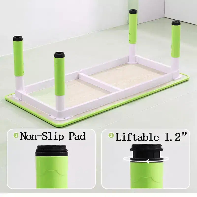 Set 7 pezzi tavolo e sedie per bambini, verde bianco e legno massello, altezza regolabile, per bambini dai 2 ai 10 anni, per 1-4 bambini