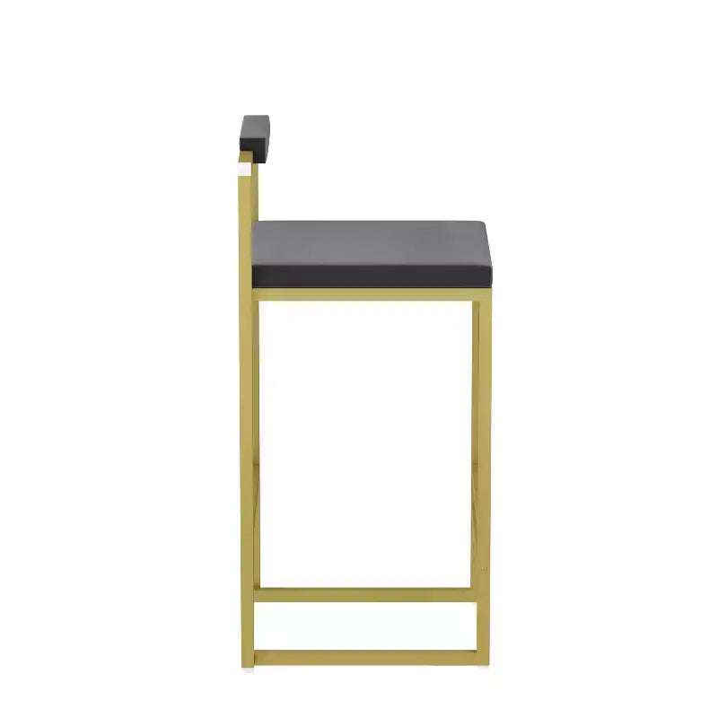 Sgabello da bar grigio in velluto altezza bancone, struttura in metallo dorato, schienale basso, senza braccioli, 1 posto
