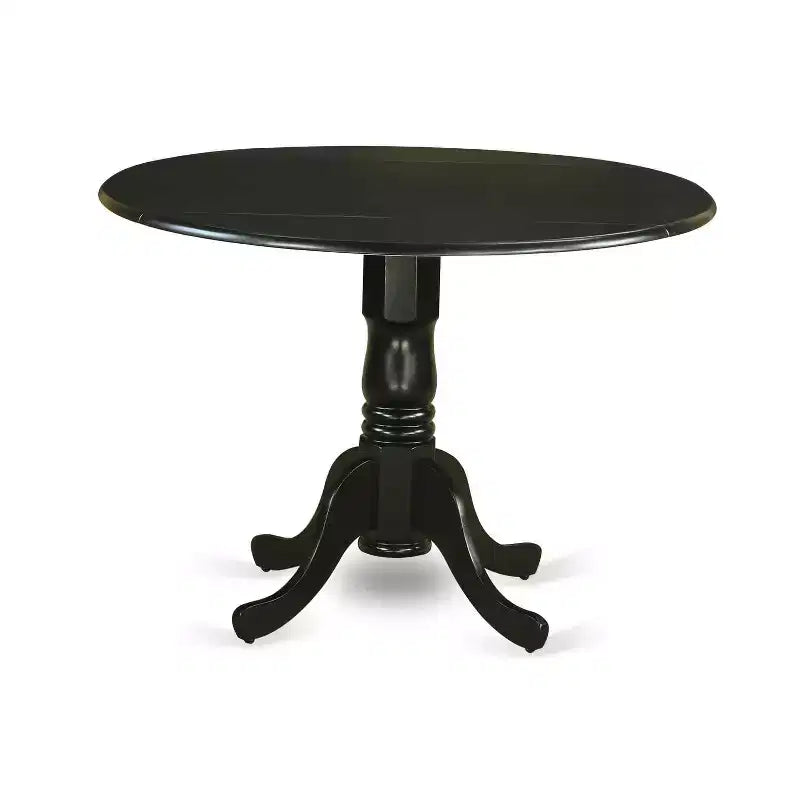 Set da tavolo da pranzo a ribalta rotondo nero, lino grigio scuro, posti a sedere fino a 4