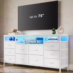 Mobile TV da 160 cm con 10 cassetti in tessuto, luci a LED e ripiani aperti – Nero / Marrone / Rosa / Bianco, adatto per TV fino a 75"