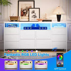 Mobile TV da 160 cm con 10 cassetti in tessuto, luci a LED e ripiani aperti – Nero / Marrone / Rosa / Bianco, adatto per TV fino a 75"