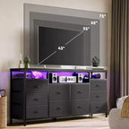 Mobile TV da 160 cm con 10 cassetti in tessuto, luci a LED e ripiani aperti – Nero / Marrone / Rosa / Bianco, adatto per TV fino a 75"