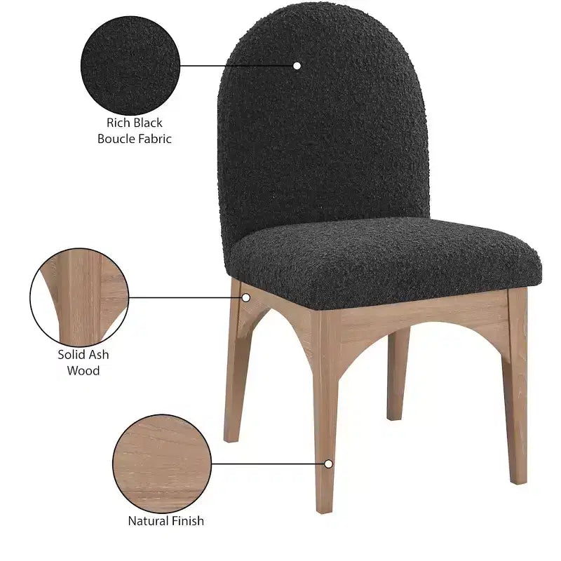 Sedia da Pranzo in Tessuto Bouclé Nero/Crema – Stile Art Déco, 1 Posto
