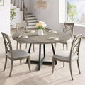 47 Round Dining Table for 4, Industrial Dinner Table with Wooden Top and Metal Base for Home Dining Room or Living Room, Grey (NO Chairs)