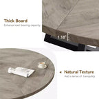 Tavolo da pranzo rotondo grigio, base in metallo incrociata, piano in MDF, 4 posti