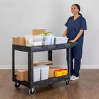 Carrello di servizio nero a 2 ripiani con ruote, 115,5 cm x 62,2 cm, capacità 226,8 kg