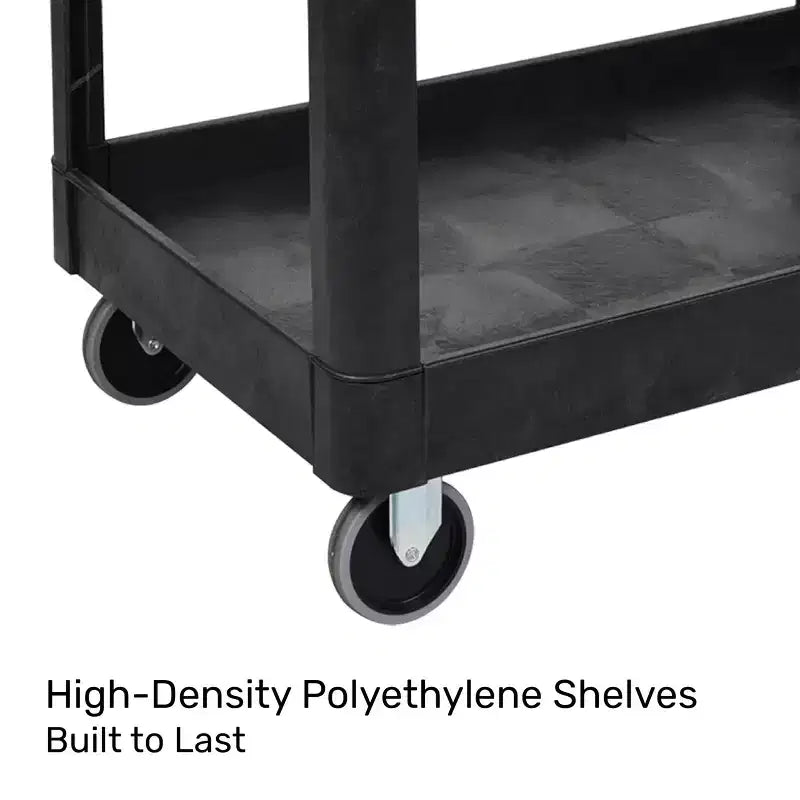 Carrello di servizio nero a 2 ripiani con ruote, 115,5 cm x 62,2 cm, capacità 226,8 kg