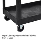 Carrello di servizio nero a 2 ripiani con ruote, 115,5 cm x 62,2 cm, capacità 226,8 kg