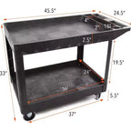 Carrello di servizio nero a 2 ripiani con ruote, 115,5 cm x 62,2 cm, capacità 226,8 kg