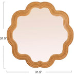 Specchio da Parete Rotondo in Rattan Naturale Marrone con Bordo Festonato, Singolo