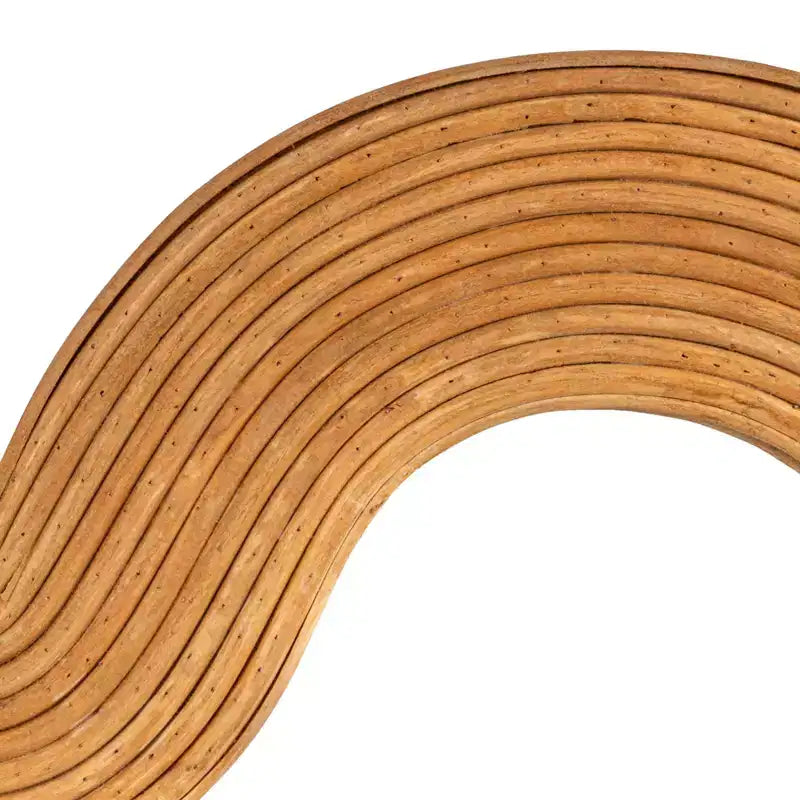 Specchio da Parete Rotondo in Rattan Naturale Marrone con Bordo Festonato, Singolo
