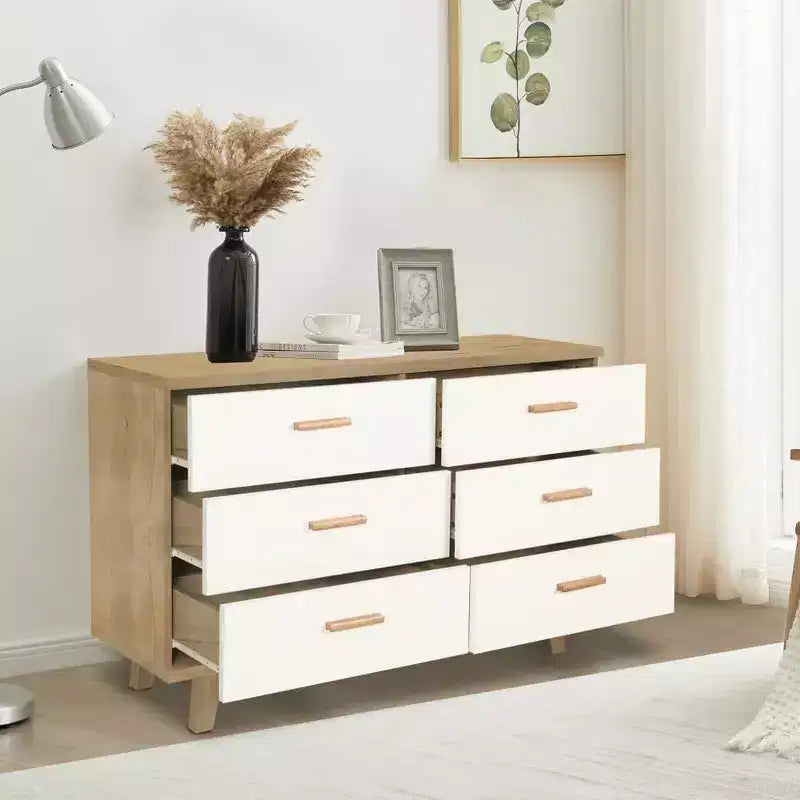 Credenza bianca a 6 cassetti, buffet moderno per 1-2 utenti, 119 cm di larghezza