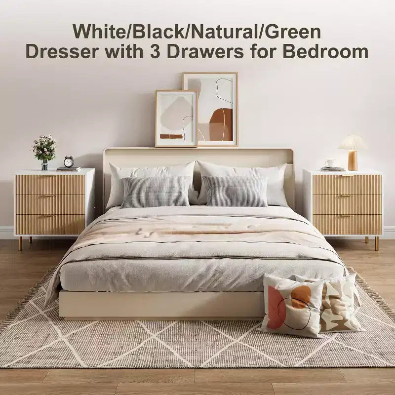 Comò a 3 cassetti – Verde / Naturale / Rosa / Bianco, Legno Moderno, Singolo