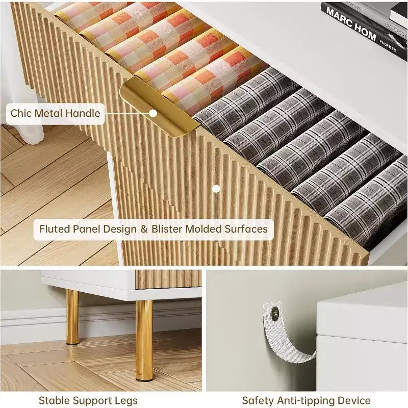Comò a 3 cassetti – Verde / Naturale / Rosa / Bianco, Legno Moderno, Singolo