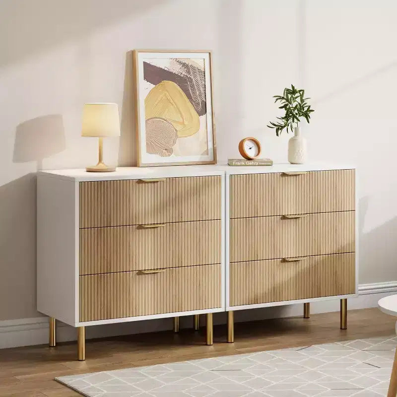 Comò a 3 cassetti – Verde / Naturale / Rosa / Bianco, Legno Moderno, Singolo