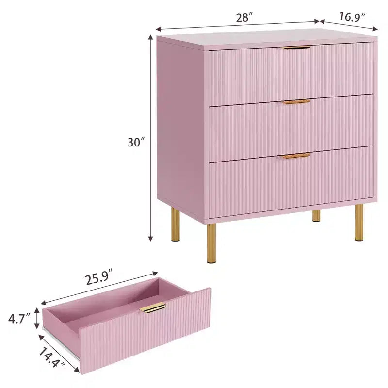 Comò a 3 cassetti – Verde / Naturale / Rosa / Bianco, Legno Moderno, Singolo