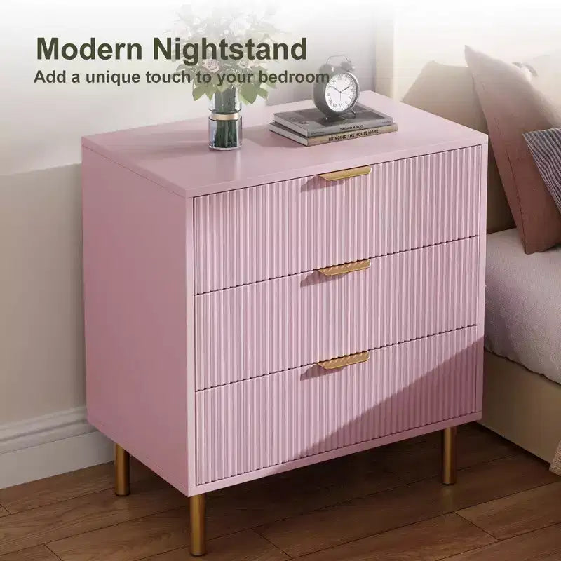 Comò a 3 cassetti – Verde / Naturale / Rosa / Bianco, Legno Moderno, Singolo
