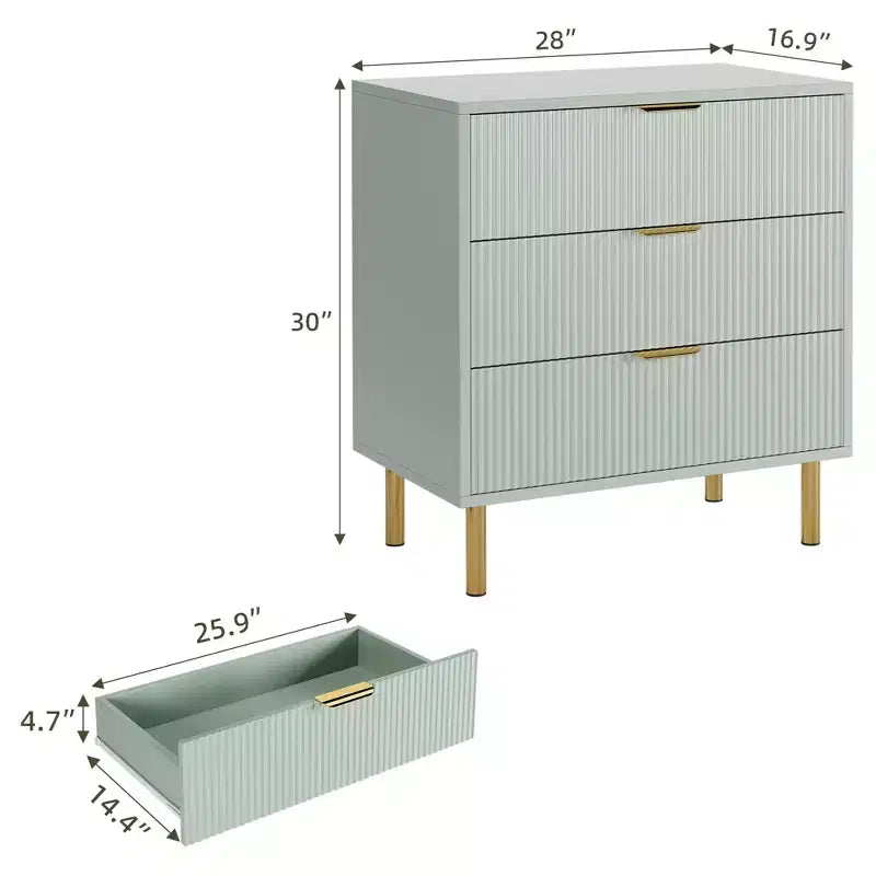 Comò a 3 cassetti – Verde / Naturale / Rosa / Bianco, Legno Moderno, Singolo