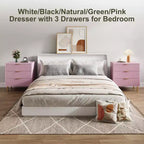 Comò a 3 cassetti – Verde / Naturale / Rosa / Bianco, Legno Moderno, Singolo