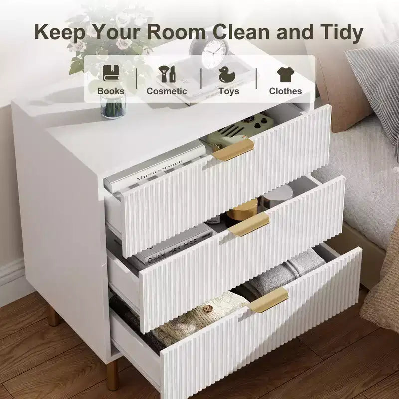 Comò a 3 cassetti – Verde / Naturale / Rosa / Bianco, Legno Moderno, Singolo